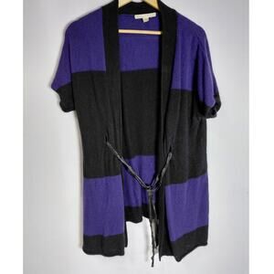 BELFORD Purple Black Knit Cardigan Colorblock Short Sleeve Women Size L